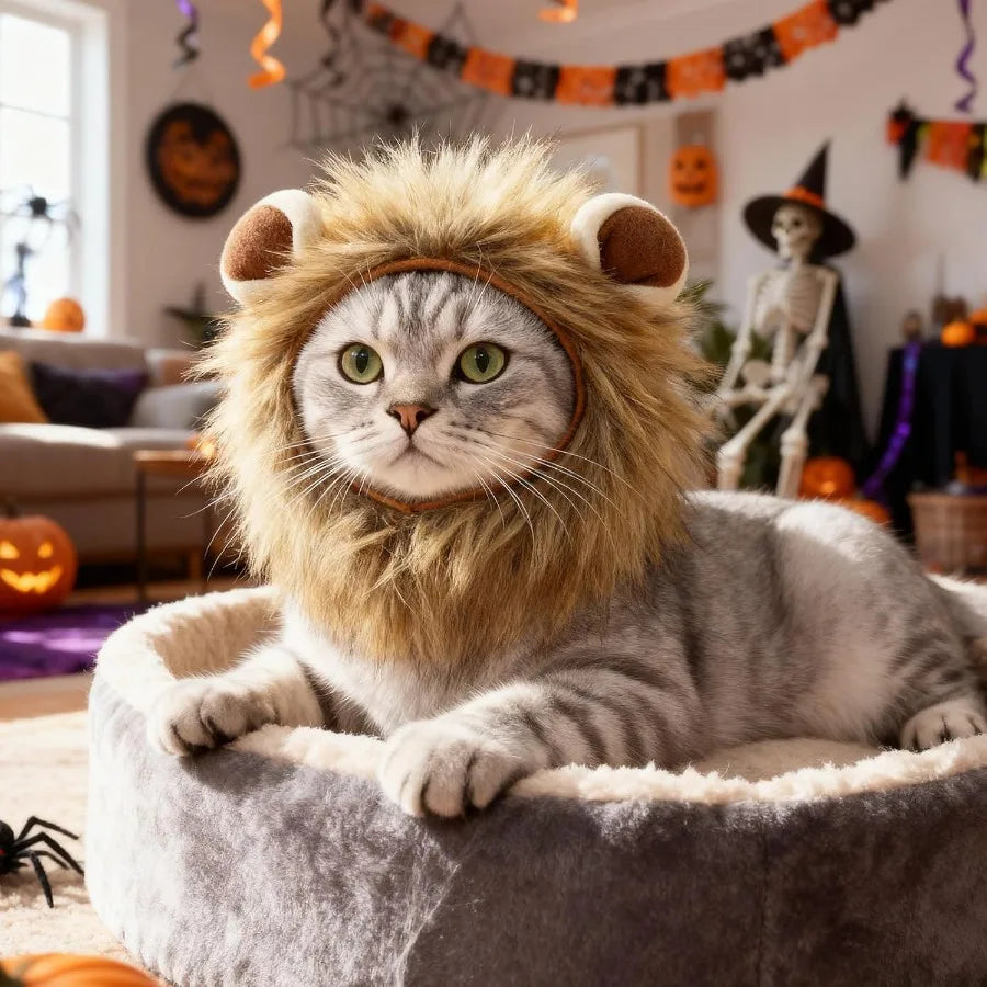 Cat Halloween Costumes Adjustable Lion Mane Wig Pet Costumes for Cats M