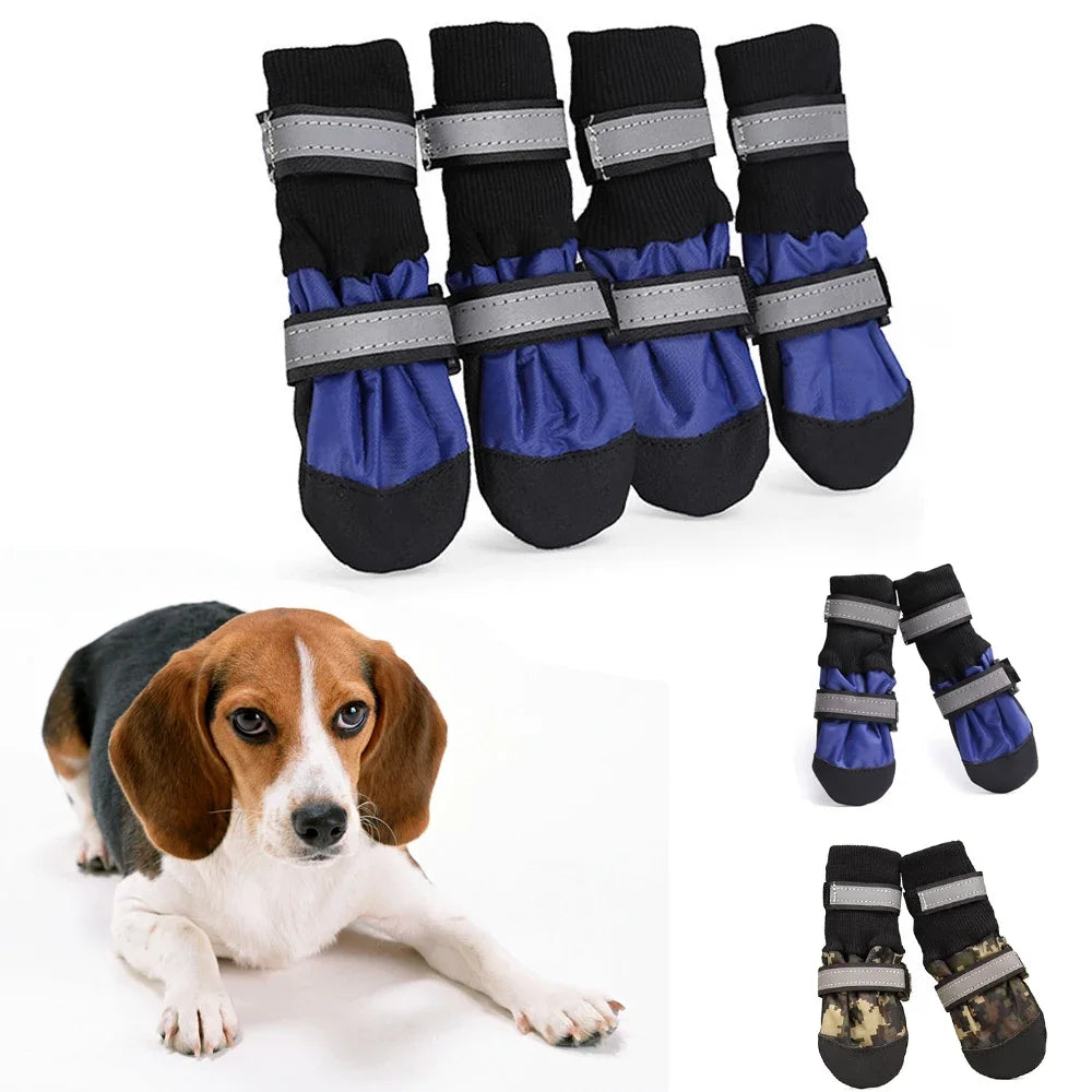 4pcs Winter Pet Dog Shoes Outdoor Waterproof Anti-Slip Pet Boots Paw Protector Reflective For Medium Large Dogs Labrador Husky