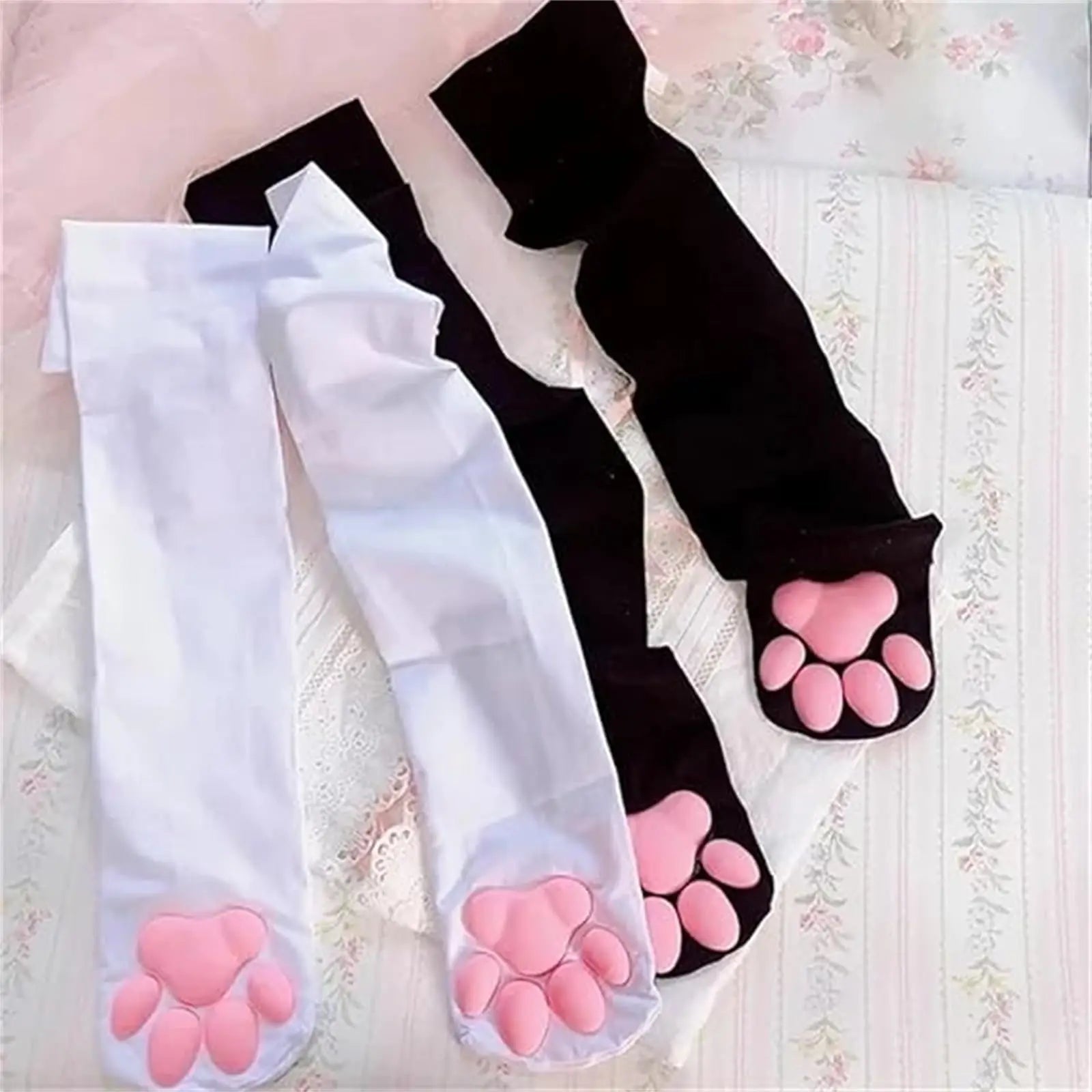 1 Pair 3D Cat Paw Meat Pad Knee High Socks, Home Floor Socks,Creative Funny Socks For Girls
