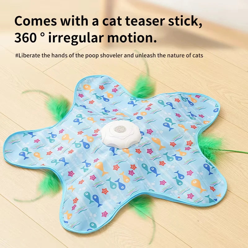 Cat Toys Interactive Hide and Seek Cat Toy with Mouse Squeaky Motion Activated Moving Concealed Feathers Kitten Teaser Toy