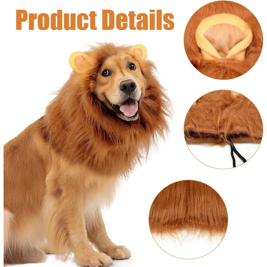 Dog Lion Mane Costume Realistic Mane with Ears for Medium to Large Sized Dogs Pet Halloween Costumes Birthday Party Cosplay App