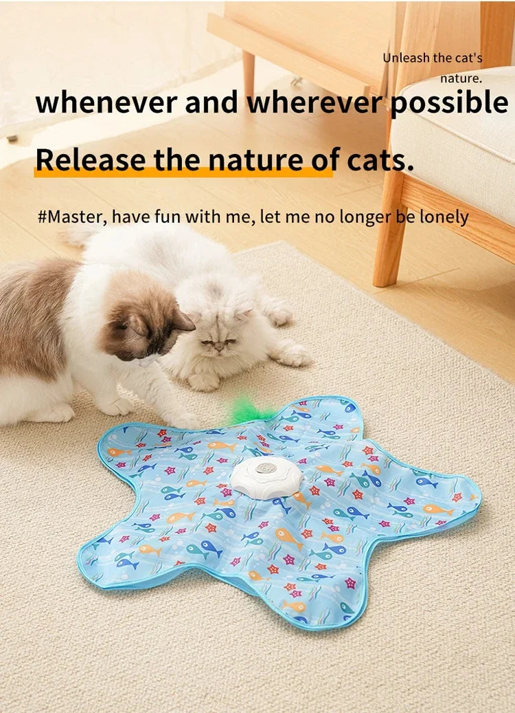 Cat Toys Interactive Hide and Seek Cat Toy with Mouse Squeaky Motion Activated Moving Concealed Feathers Kitten Teaser Toy