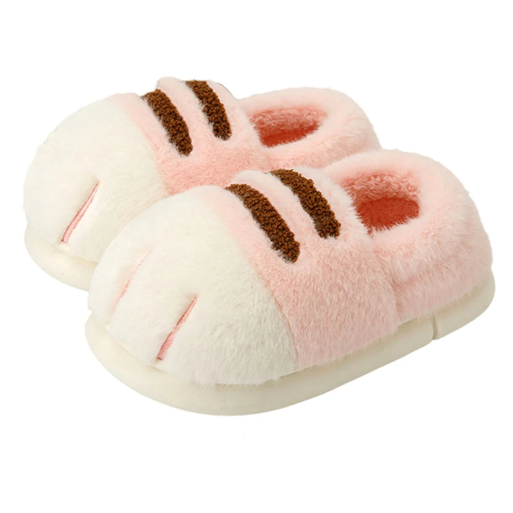 3D Cat Paw Plush Slippers Flat Thermal Slippers Comfortable Fluffy Home Slippers Anti Slip Cute Paw Slippers for Indoor Bedroom