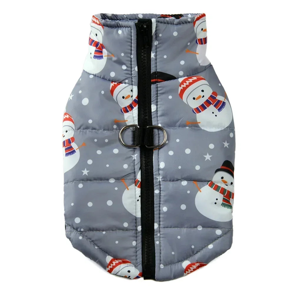 Christmas Dog Costume For Winter Festival Party Pet Jacket For Small Medium Dogs New Year Snowman Print Dogs Outfits With D-ring