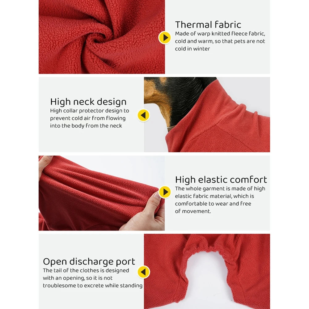 Warm Fleece Dog Coats 4-Legs Pajamas Pet Clothes for Small Medium Large Dogs Cold Weather Outfit Full Body Cover Dog Snowsuit