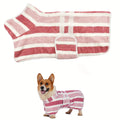 Super Absorbent Quick-Dry Dog Bathrobe,  Soft Striped Towel Robe for Pets with Adjustable Belly Strap cat pet bath large bath to