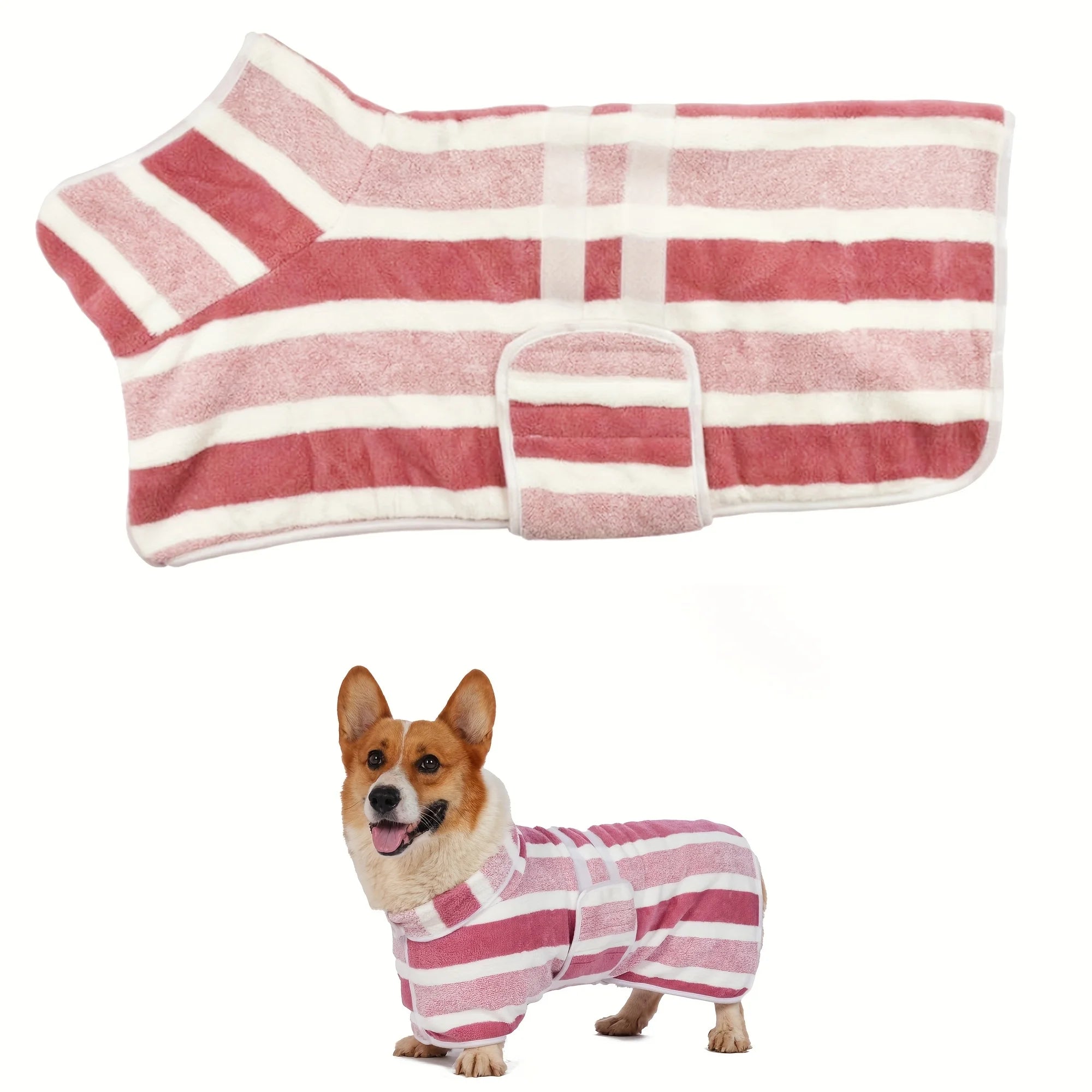 Super Absorbent Quick-Dry Dog Bathrobe,  Soft Striped Towel Robe for Pets with Adjustable Belly Strap cat pet bath large bath to
