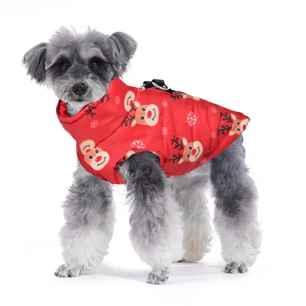 Christmas Dog Costume For Winter Festival Party Pet Jacket For Small Medium Dogs New Year Snowman Print Dogs Outfits With D-ring