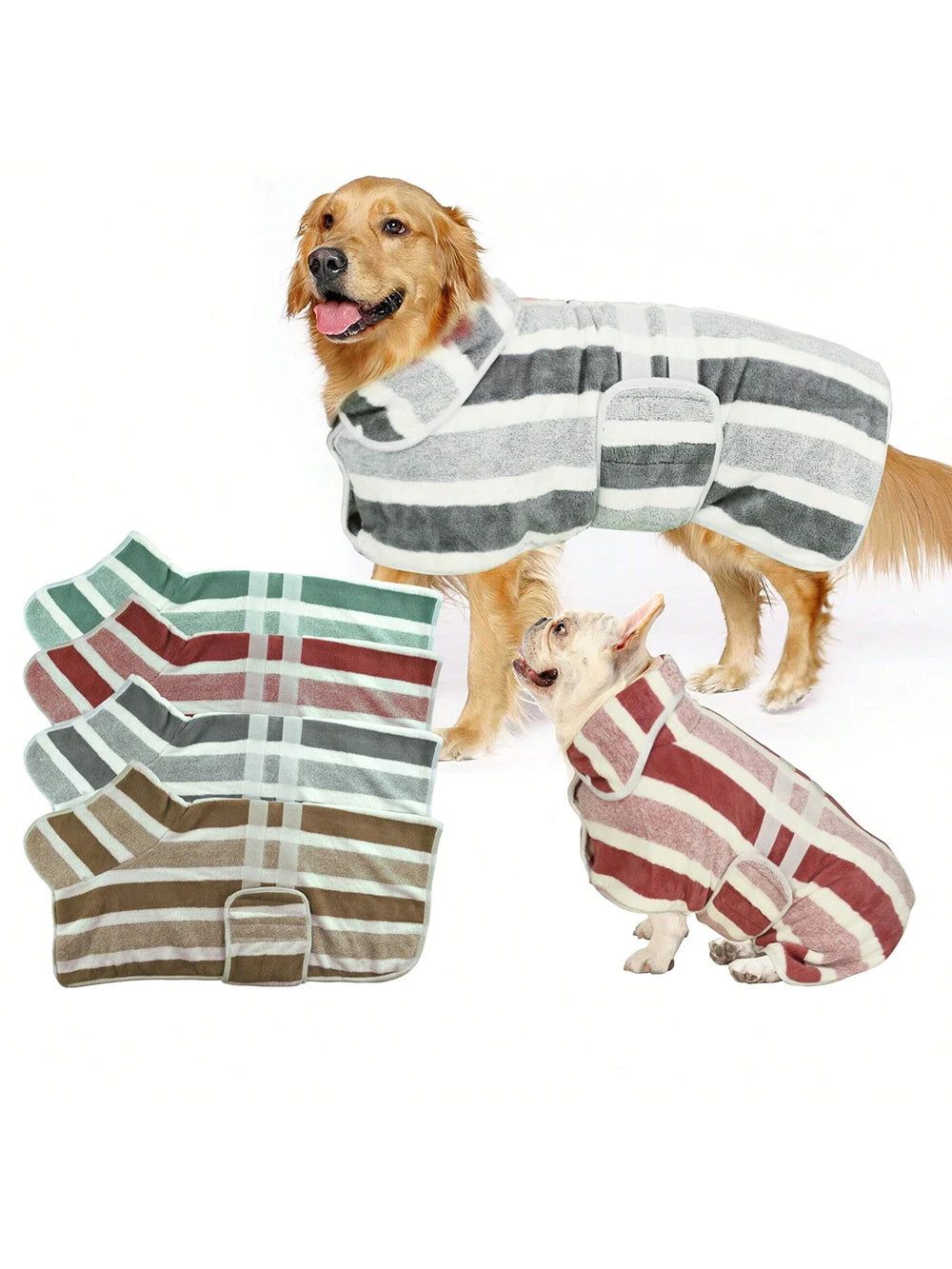 Super Absorbent Quick-Dry Dog Bathrobe,  Soft Striped Towel Robe for Pets with Adjustable Belly Strap cat pet bath large bath to