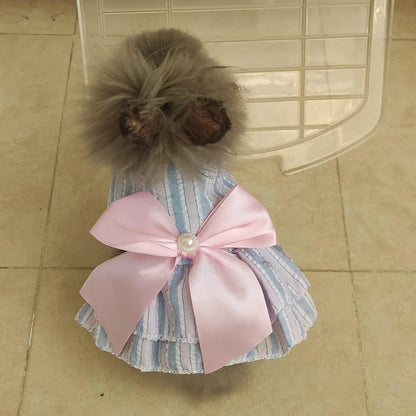 Cat Puppy Princess Dress Summer Pet Clothes Striped Plaid Dresses with Bow for Cats Kitten Rabbit Sphynx Clothing ropa para gato