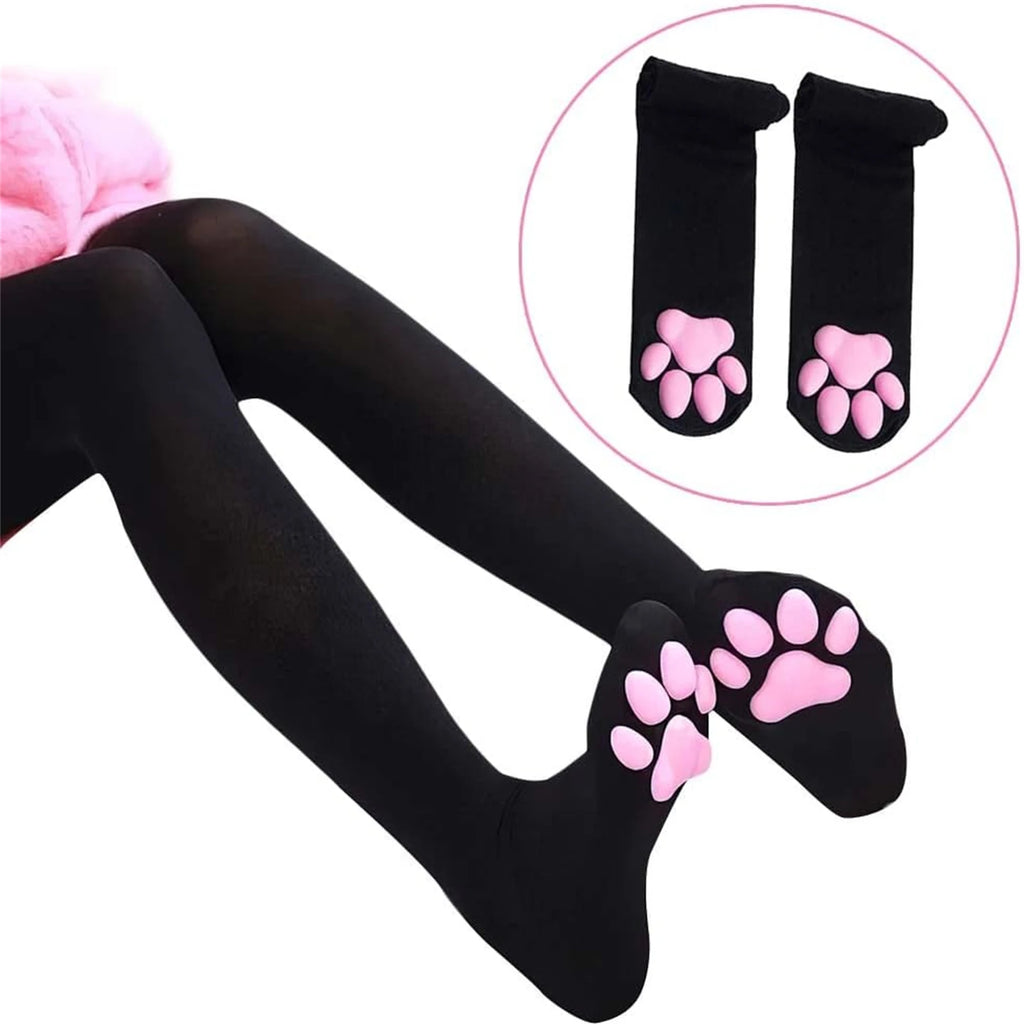 1 Pair 3D Cat Paw Meat Pad Knee High Socks, Home Floor Socks,Creative Funny Socks For Girls