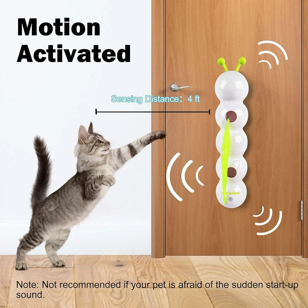 Caterpillar Teasing Cat Toy Motion Activated Kitten Toy Rechargeable Automatic Interactive Cat Toy with Tail for Indoor Cat