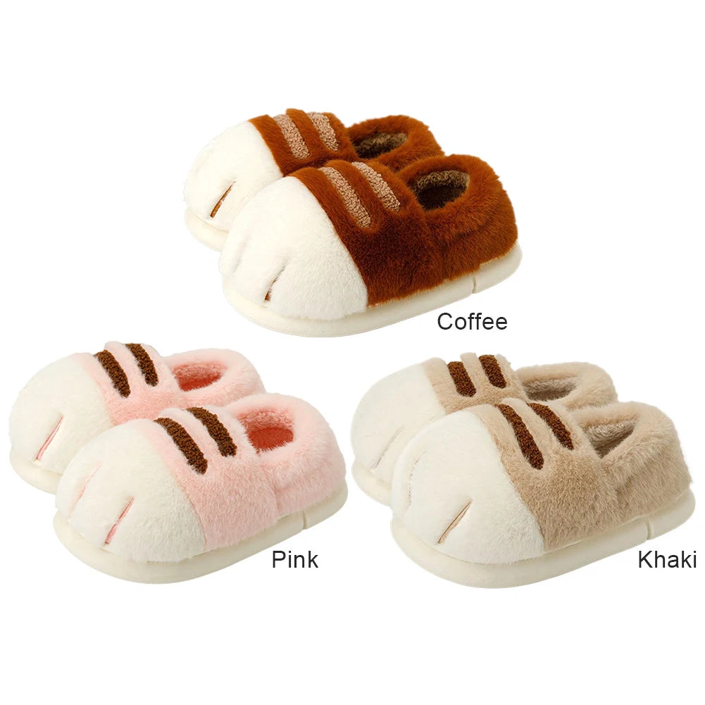 3D Cat Paw Plush Slippers Flat Thermal Slippers Comfortable Fluffy Home Slippers Anti Slip Cute Paw Slippers for Indoor Bedroom