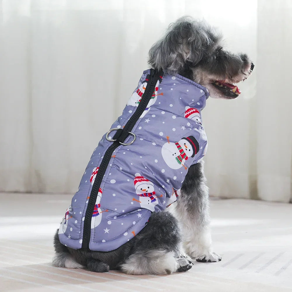 Christmas Dog Costume For Winter Festival Party Pet Jacket For Small Medium Dogs New Year Snowman Print Dogs Outfits With D-ring