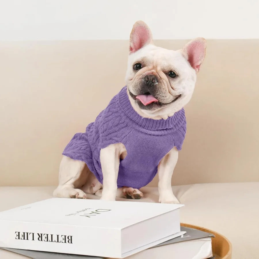 2 Pack Dog Sweaters for Medium Dogs Turtleneck Pullover Cable Knit Stretch Clothes French Bulldog Dachshund Boston Terrier Corg