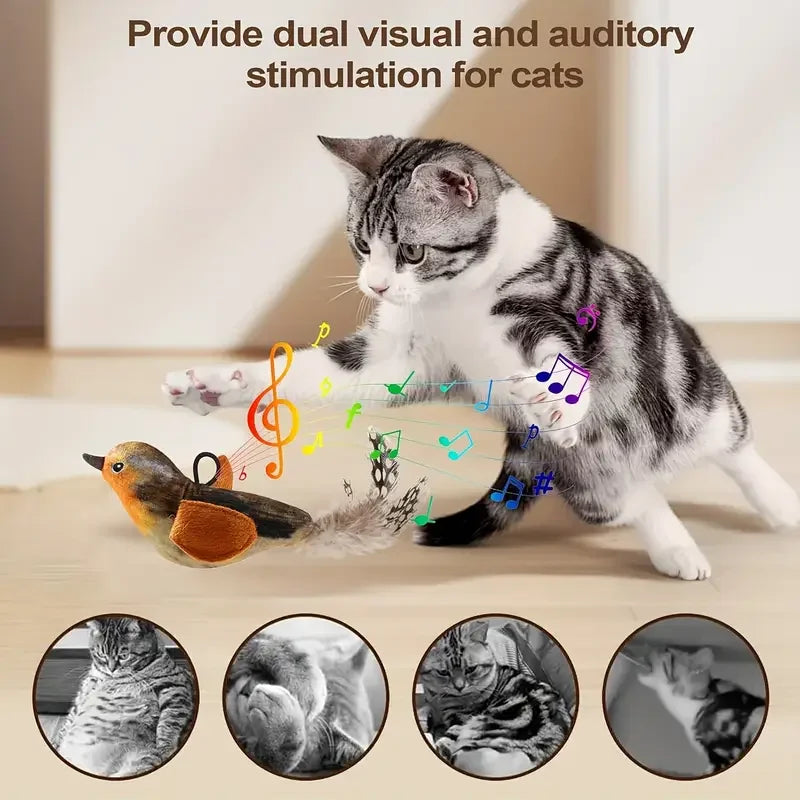 Interactive Touch-Activated Flapping Bird Cat Toy Plush Sparrow Kicking Toy with Realistic Chirping Sound, Suitable for Exercise