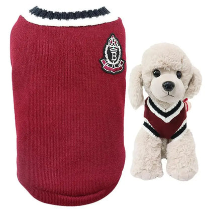 Pet Knitted Sweater Breathable Knitted Sweaters With Air Permeability Lightweight Warm Dog Thick V Neck College Style Pullover