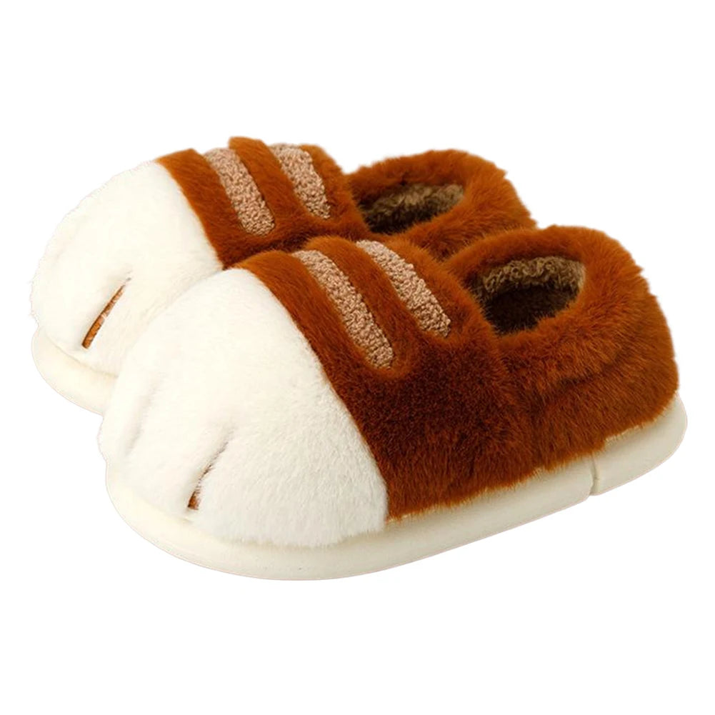3D Cat Paw Plush Slippers Flat Thermal Slippers Comfortable Fluffy Home Slippers Anti Slip Cute Paw Slippers for Indoor Bedroom