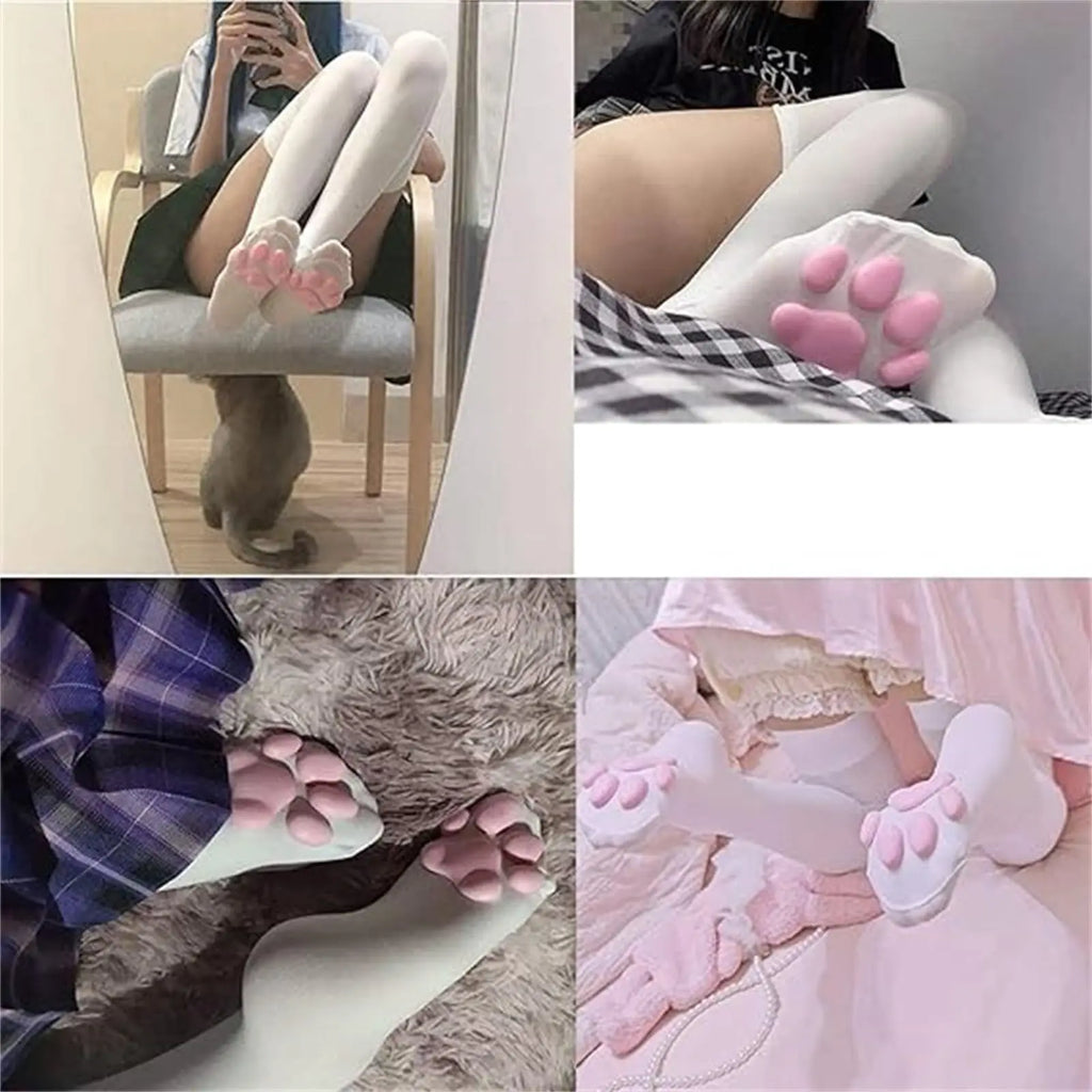 1 Pair 3D Cat Paw Meat Pad Knee High Socks, Home Floor Socks,Creative Funny Socks For Girls
