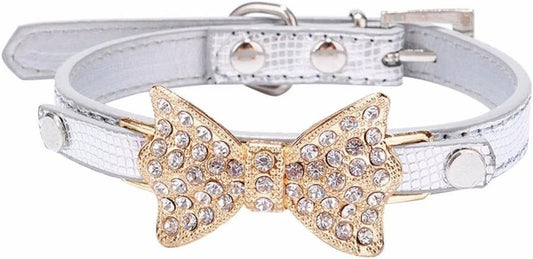 Pet Collars with Rhinestones Puppy Cat Collar Bling Bowknot for Dogs Female Girl
