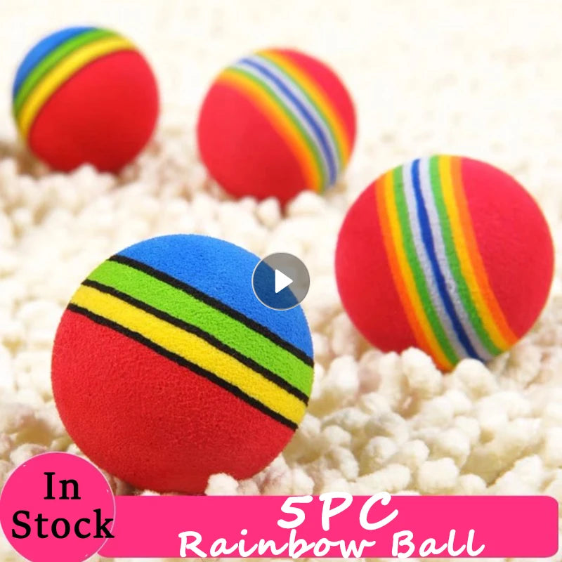 5PC Cats and Dogs Toys Ball Chew Toy Pet Kitten Ball Rainbow Elastic Rubber 35Mm Funny for Home Pet Fidget Toys Ball Accessories